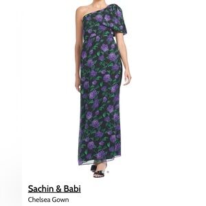 Sachin + Babi Floral Dress Evening Gown - Black and Purple 6 EUC